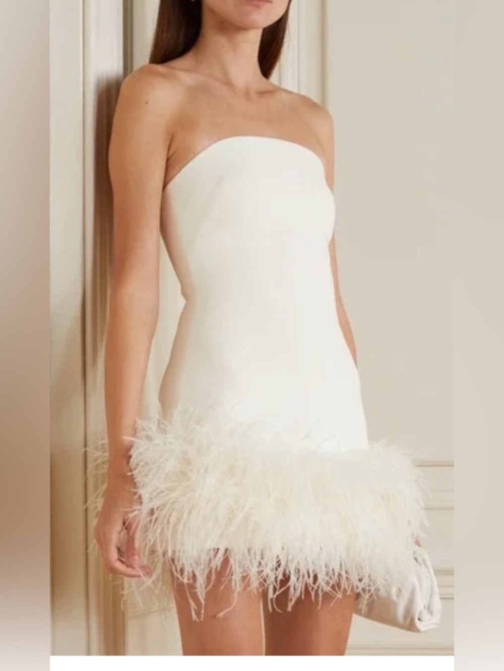 Safiyaa Mini Dress - Ivory Ostrich Feather